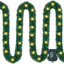 Ouddy Mode 26 FT Christmas Garland with Lights, Artificial Green Garland Christmas Decorations with 80 LED Lights, Lighted Christmas Garland for Mantle for Christmas Indoor Outdoor Decor