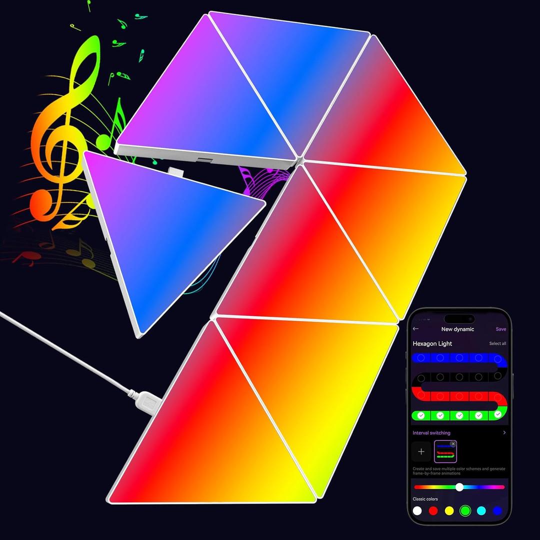 LED Triangle Light Panels - 8Pack RGB Wall Light Remote & App Control Multicolor Effects Music Sync DIY Smart Panel Modular Gaming Light for Music for Room Bar Decor Gaming Setup