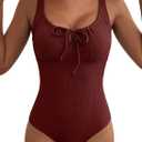 Aleumdr Womens Textured One Piece Swimsuit Tummy Control Bathing Suit Tie Knot Cutout Swimwear (Red, XXL)