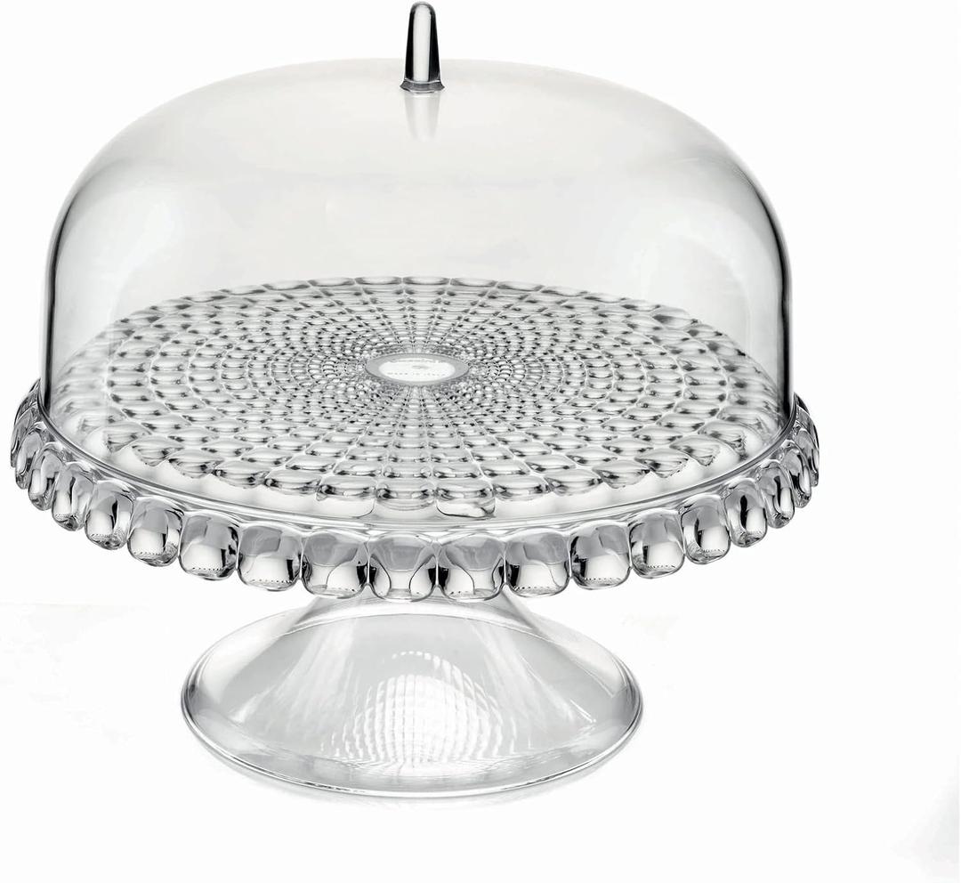 Guzzini Tiffany 11.8" Footed Cake Stand with Dome Lid - Clear, Multi - Purpose Use for Dessert Table, Cupcake Stand, Cake Display, BPA-Free Display Stand for Parties, Weddings, Kitchen