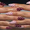 Light Pink & Burgundy Color Block Press on Nails - Polka Dot