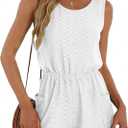 BOMYTAO Womens Sleeveless Romper Eyelet Elastic Waist with Pockets Casual Short Pants Jumpsuit Summer Beach Vacation Outfit (White, L)