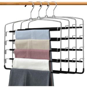 Pants Hangers 4 Pieces,5 Tier Closet Organizers and Storage Clothes Hanger,Hangers Space Saving with Swing Arm,Multiple Metal Hanger Clothes Organization for Pants Trousers Jeans Leggings Slacks
