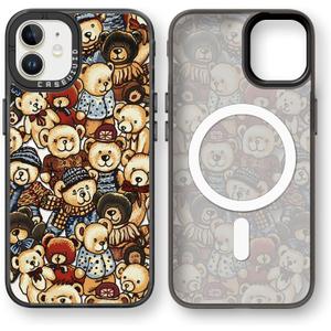 Magnetic for iPhone 11 Magsafe Case Cute Aesthetic - Durable Fashion Funny Phone Case - Girly Bear Pattern Print Cover Design for Woman Girl 6.1 inches Black