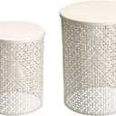 Gorgeous Cream Color 2 Piece Living Room End Tables 14.5 in. D X 14.5 in. L X 14.5 in. W X 19.25 in. H Size, Modern & Contemporary Style | Metal Finish Stylish Cutout Pattern Design Sturdy & Durable