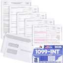 1099 INT Interest Tax Forms 2025 4 Part, 25 Pack of Interest Income Laser Forms Compatible with QuickBooks and Accounting Software, 25 Self Seal Envelopes Included