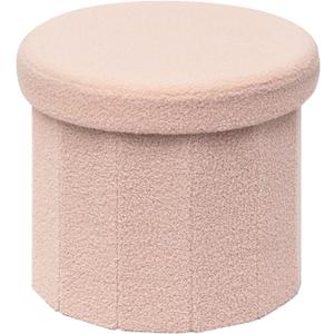 B FSOBEIIALEO Storage Ottoman Cube, Round Ottomans with Storage Foot Stool Footrest for Lving Room, Boucle Ottoman Seat for Dorm Room,Faux Teddy Fur, Pink 15"x15"x15"
