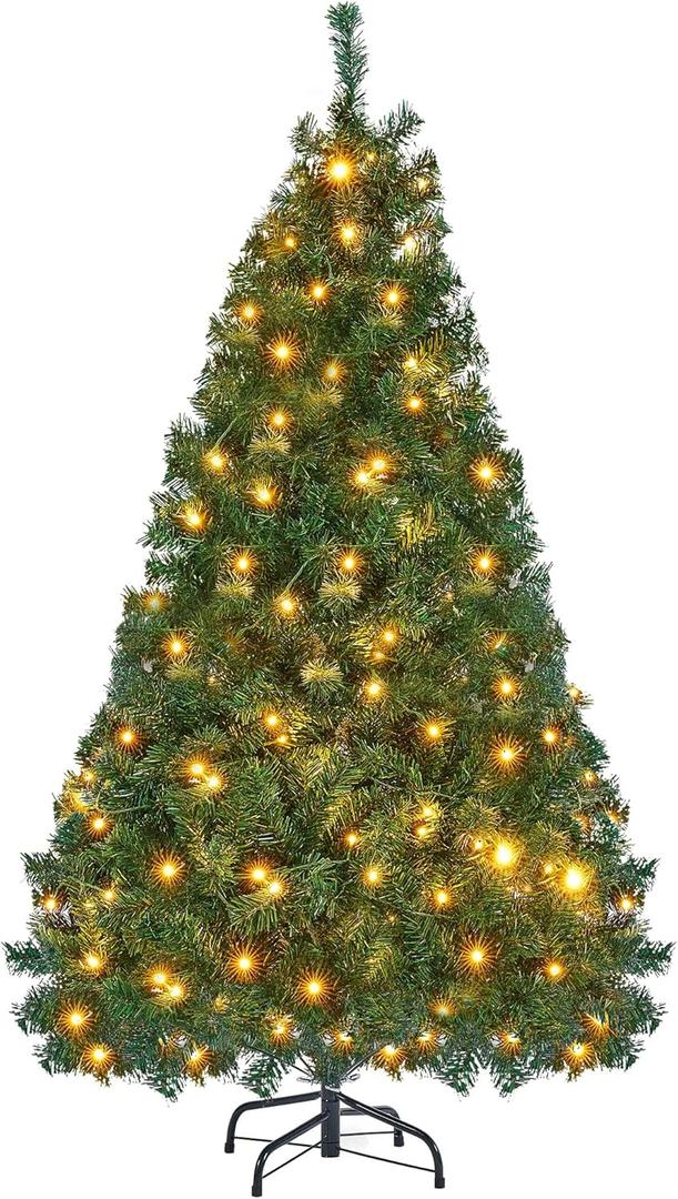 Lulu Home 6FT Christmas Tree, Artificial Christmas Tree with RC 300 LEDs Warm White & Multicolored String Lights(NOT Pre-Strung) for Indoor Outdoor Winter Decoration, 11 Lighting Modes with Timer (Green)