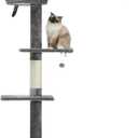 PETEPELA Cat Tower 5-Tier Floor to Ceiling Cat Tree Height(95-107 Inches) Adjustable, Tall Climbing Tree Featuring with Scratching Post, Cozy Bed,Interactive Ball Toy for Indoor Cats/Kitten Grey