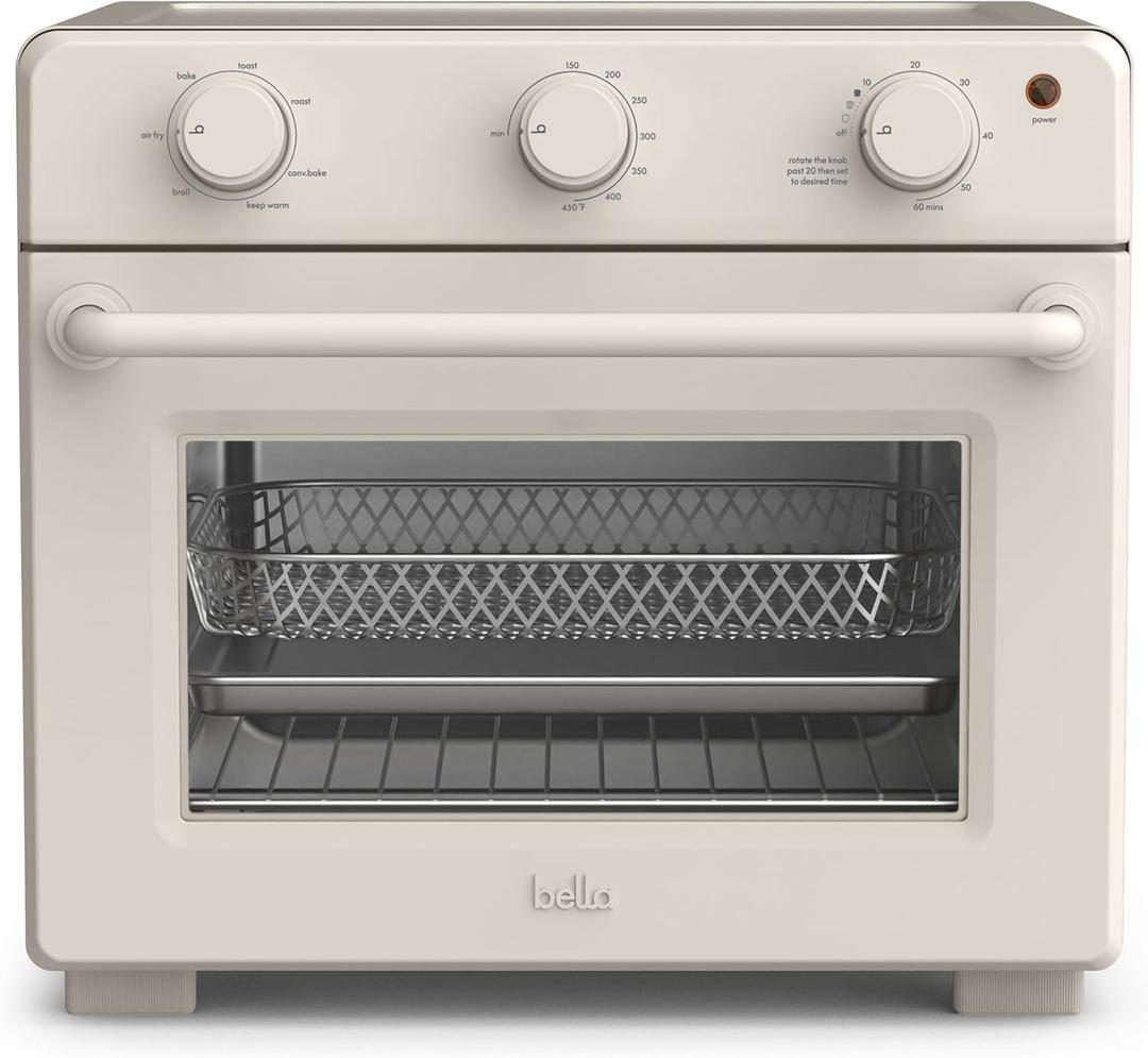 Bella Air Fry Toaster Oven, 7 Preset Cooking Options, Dishwasher-Safe EverGood Coated Trays Included, 60-Minute Auto Shutoff w Audible Timer, Power Indicator Light, 1700 Watt, Oatmilk