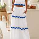 PRETTYGARDEN Women's Summer 2 Piece Beach Outfit Casual Sleeveless Cropped Tank Top High Waisted Maxi Skirt Set (White, L)