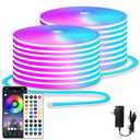 segrass 100ft LED neon Lights with Remote APP Control IP65 Waterproof Flexible Neon LED Strip Lights 24v RGB LED neon Rope Lights for Bedroom Room Outdoors Decor（2 Rolls of 50ft)