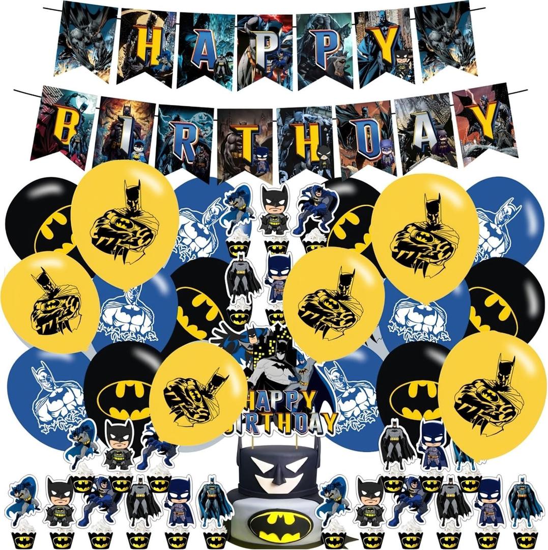 Party Decorations,Birthday Supplies For  Includes Banner Cake Topper 12 Cupcake Toppers 18 Balloons for Bat Hero Party Decorations