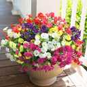 HyeFlora Artificial Flowers for Outdoors Fake Plants Outside Decoration, 12 Bundles Silk Colorful Morning Glory with Eucalyptus UV Resistant Realistic Faux Flowers for Planter Porch Patio Yard Garden