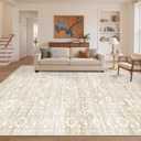 Soalmost 9x12 Washable Area Rugs for Living Room, Vintage Floral Non-Slip Low Pile Neutral Rug Soft Throw Large Carpet for Dining Room Bedroom Farmhouse Home Office (Beige, 9'x12')