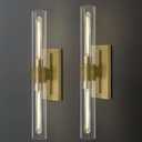 Brass Wall Sconces, 22.8" Bathroom Wall Sconce, Gold Wall Sconces Set of 2, 2-Light Dimmable Wall Sconce, Sconces Wall Lighting With Glass, Bathroom Vanity Light, Tube Sconce for Living Room, Hallway