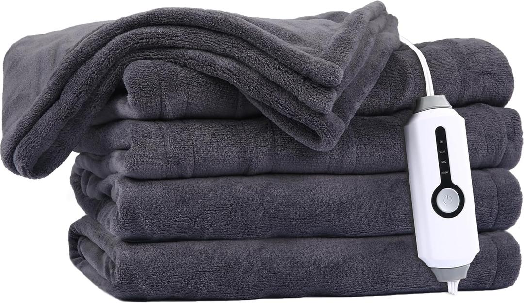 DUODUO Electric Heated Throw 50x60'' Throw Size with 4 Heating Levels 3 Hours Auto-Off in Cozy Plush Fabric Reversible Coral Fleece for Home Bedding Couch - Dark Grey (Throw(50"x60"), 1-dark Grey)