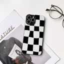 NITITOP Compatible with iPhone 14 Pro Case Cute Aesthetic Checkerboard Larger Blocks Pattern for Women Girl Trendy Slim Fit TPU Silicone Shockproof Full Camera Protection Cover - Black and White