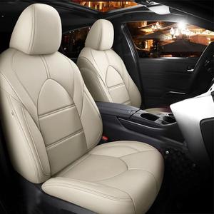 CocheFamilia Custom Fit Highlander Car Seat Covers for Select Toyota Highlander 2020 2021 2022 2023 2024 2025 -Three Rows, Second Row 40/60 Split, 8 Seats,Leather (Beige)