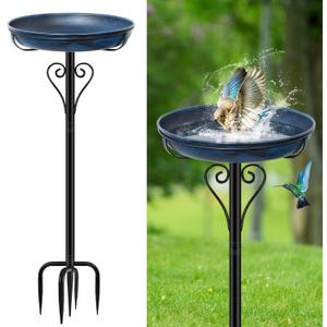 Metal Bird Bath for Outside, Vintage Freestanding Birdbaths with Metal Stake, Upgraded 5 Pronged Base Birdfeeder Feeder Bowl for Outdoors Garden Patio Yard Lawn Decor (Vintage Blue)