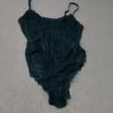 Milumia Women's Sexy Sheer Mesh Lace Bodysuit Spaghetti Strap Bustier Corset Tops Rave Party Club (Medium, Teal Blue)