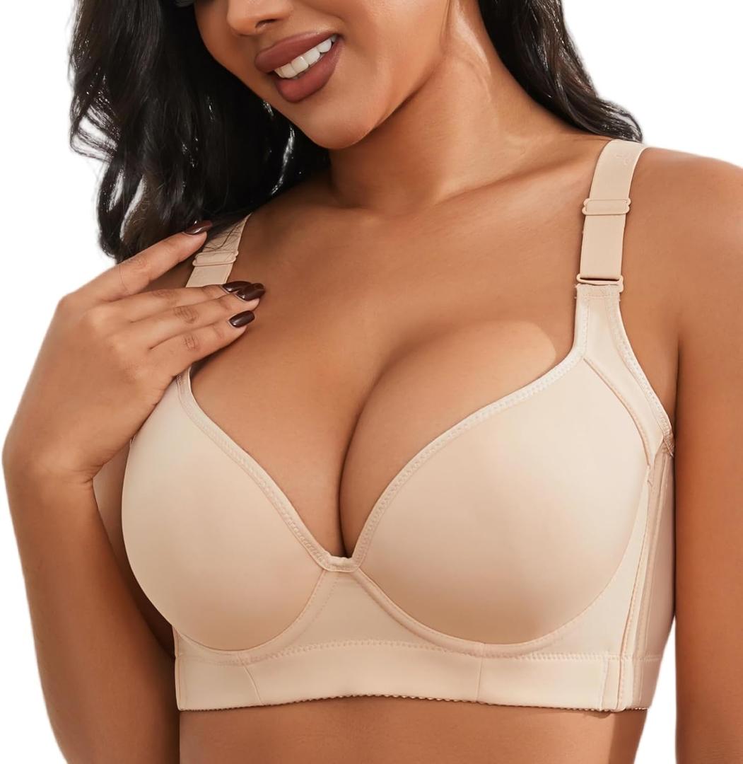 Plus Size Push Up Bras for Women Hide Back Fat Smoothing Bra Underwire Support Bras 34B to 46DD (44B, Beige)