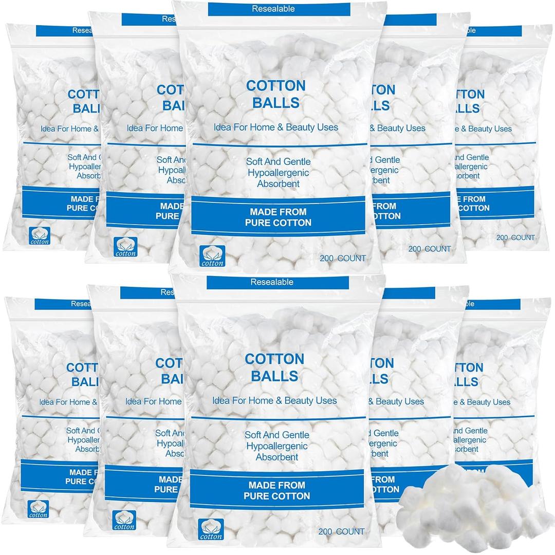 2000 Pcs Soft Cotton Ball Bulk Organic Medium Cotton Ball for Absorbent Multipurpose Pure Nail Polish Remover Makeup Removal First Aid Face Crafting Cleaning Skin Applying Lotion