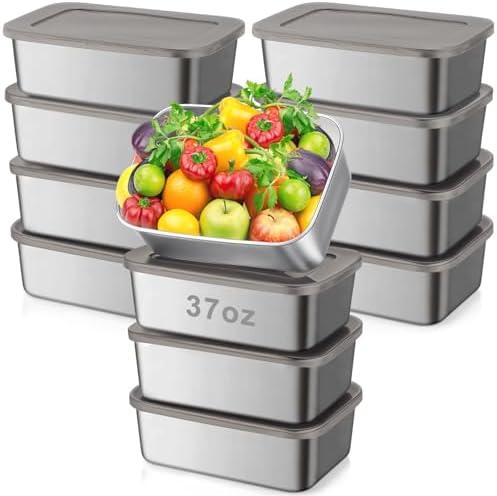 Blushtier 12 Pcs Stainless Steel Food Storage Containers with Lids, 37 oz Metal Lunch Bento Box, Lightweight Stackable Easy Open Meal Prep Container for Kitchen Picnic, Freezer & Dishwasher Safe