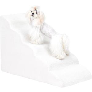 Uross Dog Stairs for Small Dogs-5 Steps Ramps for High Bed Couch, High Density Foam Pet Stairs for Dogs to Get on Bed, 5 Tiers Cat Doggy Steps Ramps for Joint Pain Dog(Beige)
