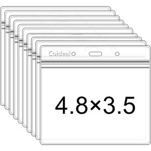 Clear Plastic Horizontal Badge Holder - Coideal 12 Pcs Thick Name Tag ID Card Protector Holders Large Transparent Sleeve Waterproof (4.8 x 3.5 Inch)
