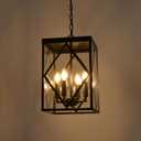 Outdoor Pendant Light 4 Lights Modern Outside Chandelier Outdoor Hanging Lantern Light with Clear Glass, Matte Black Exterior Pendant Lighting Fixture for Porch, Yard, Gazebo