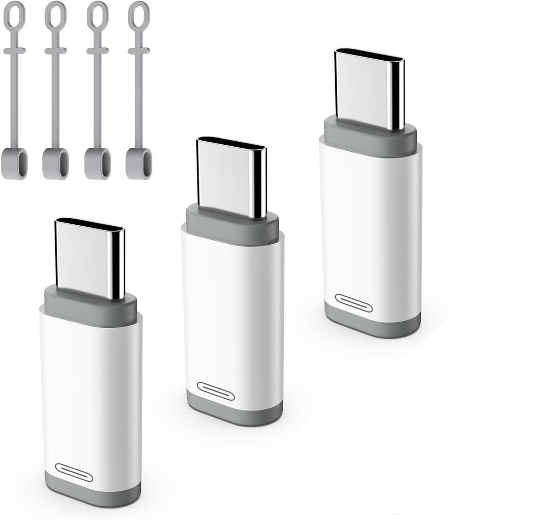 TiMOVO Lightning Female to USB C Male Adapter, 3 Pack USB C to Lightning Adapter Supports Charging & Data Sync with Anti-Lost Loop for iPhone 15/16 Pro Max Plus, iPad Pro/Air, Not for Audio/OTG, White (White&Gray)