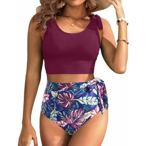 Two Piece High Waisted Swimsuits - Women Tummy Control Bikini Modest Bathing Suit 2PC 2025, M