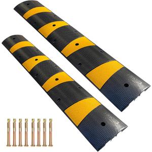 Rubber Speed Bump 6 Feet Rubber Driveway Modular Heavy Duty Speed 72.4 x 12 x 2.4 Inch Cable Protector Ramp for Garage Gravel Roads Asphalt Concrete, 6Ft-Speed Bump (2 pack 6ft speed hump)
