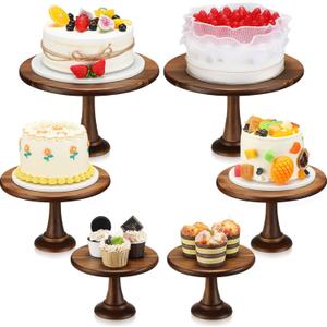 Umigy Set of 6 Rustic Cake Stand, 8" 10" 12" Acacia Wooden Farmhouse Cake Stands Heavy Duty Cupcake Stands, Round Dessert Table Display Set for Wedding Baby Shower Birthday Party Christmas Celebration