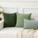 Kevin Textile Spring Throw Pillow Covers Soft Corduroy Decorative Set of 2 Boho Striped Pillow Covers Pillowcases Farmhouse Home Decor for Couch Bed Sofa Living Room 12x20 Inch Moss Green