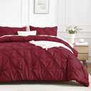 Andency Full Comforter Set Burgundy, 3 Pieces Pinch Pleat Bedding Comforters & Sets, Pintuck Lightweight Fluffy All Season Bed Set for Women Men Girls(79x90Inch)