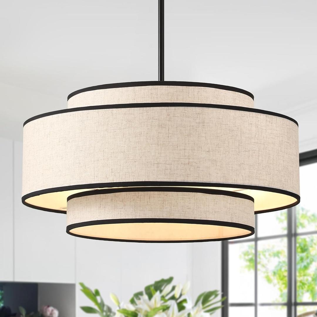 19.7" Modern Drum Chandelier, 5-Light Linen Ceiling Light Fixture