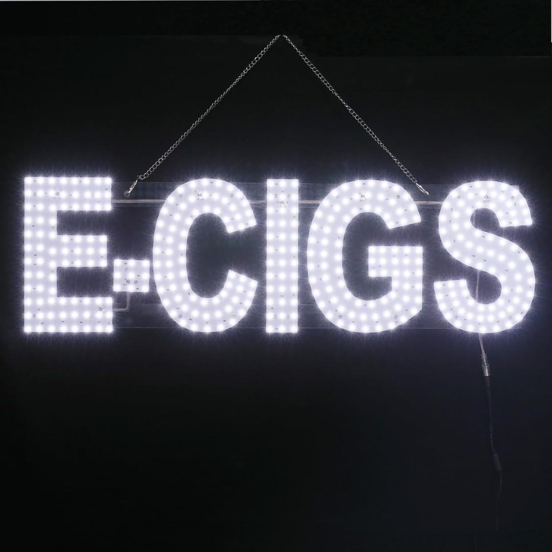 30"x10" Large LED E-CIGS Signs for Smoke Shops, Super Bright Unique Design E-CIGS Sign with Hanging Installation, High Visibility E-CIGS Sign for Stores Retail Shops Window (White)