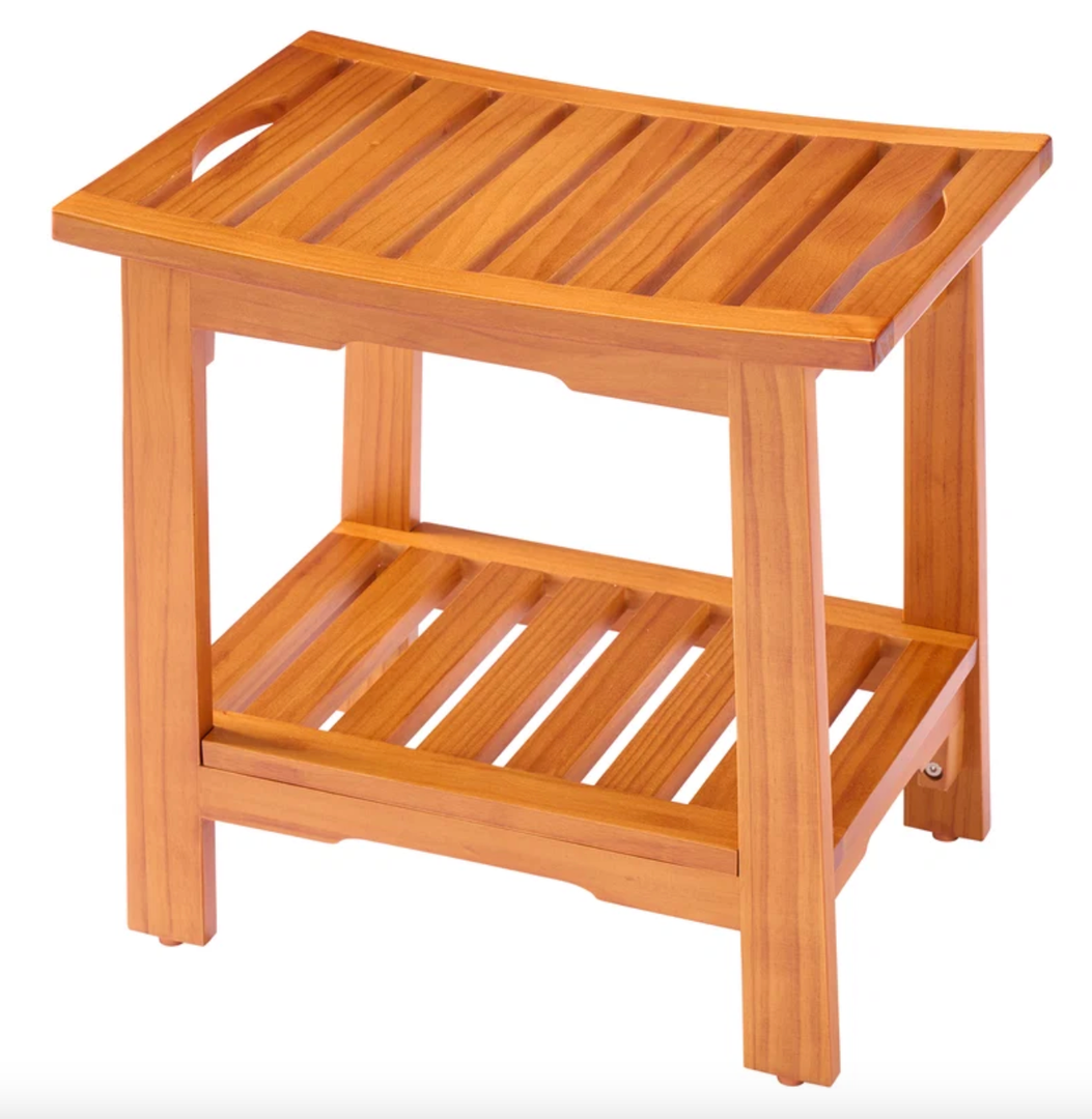 18-inch Solid Wood Bathroom Stool, Featuring A Wooden Seat Suitable For Use In The Shower And Vanity Area