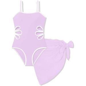 Klyatpxoen 13-14 Years Girls Swimsuit 2PCS Adjustable Straps Cut Out One Piece Bathing Suit with Solid Color Cover Up Skirt