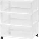 IRIS USA Plastic Drawer Storage Organizer Rolling Cart, with Wheels Casters, 3-Drawers, for Art Craft Supplies Bathroom Dorm Bedroom Laundry Room, Wide, White