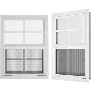 2 Pack Shed Windows 18" W x 23" H Flush Mount, White Household Windows for Playhouses, Barns, Chicken Coop