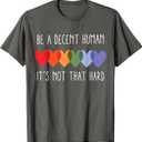 LGBT Heart Retro Be A Decent Human It's Not That Hard T-Shirt (Gray, 4XL)