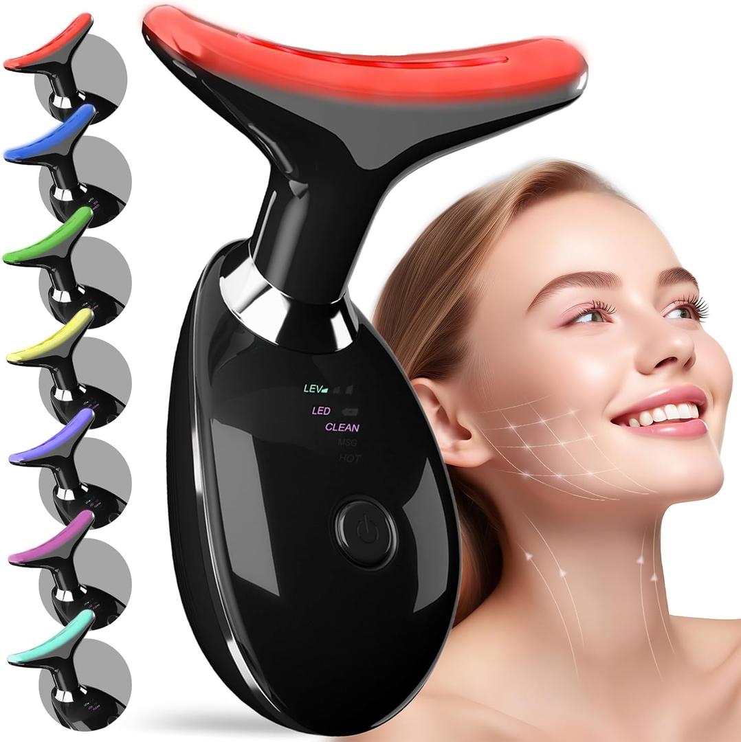 7 Color Neck Face Massager Tool, Facial Massager with Vibration Tech, Rechargeable Face culpting Tool for Skin Care (Black)