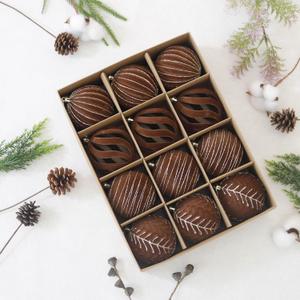 3.15INCH Brown Velvet Ornaments for Christmas Tree, 12PCS Glitter Flocked Christmas Ornaments Decorations Balls Set Decor