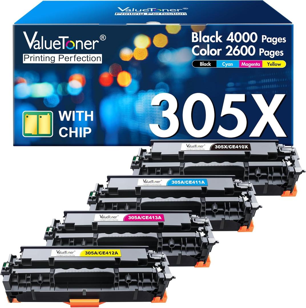 Valuetoner Remanufactured Toner Cartridge Replacement for HP 305A 305X CE410A CE410X CE411A CE412A CE413A for LaserJet Pro 400 M451dn M451nw M475dn M475dw M451dw M375nw (Black, Cyan, Magenta, Yellow)