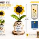 5 x Crochet Sunflower Faith Hope Love Gift, Handmade Christian Desk Decor, Inspirational Knitted Plant, Cute Small Gift for Mom Women Men, Religious Encouragement Keepsake