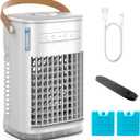 Mini Portable Air Conditioners w/Remote, USB Charging Powered, 1200ML Water Tank, 2 Ice Boxes & 2 Sprays, 7H Smart Timer, Evaporative Air Cooler With 3Speeds, Desktop Fan For HomeOutdoors (7.4*6.7*12 inch)