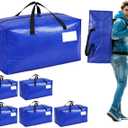 6 Pack Moving Bags Heavy Duty Extra Large Storage Bags with Zippers, Handles, Backpack Straps Packing Bag for Moving College Dorm Room Essentials, Camping, Travel, Clothes 93 L 25 Gallons (Blue)